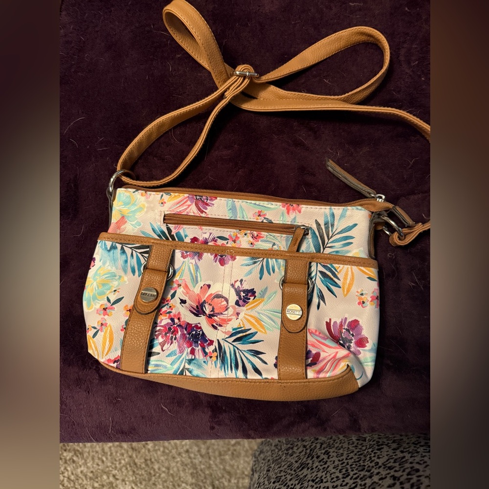 Floral Crossbody Bag with Tan Straps